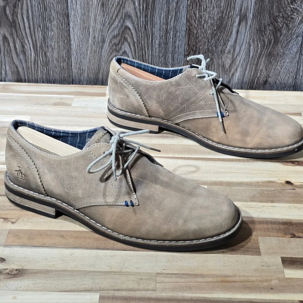Original Penguin Willie OP Mens Leather Oxford‎ Derby Shoes Size 11.5 Brown